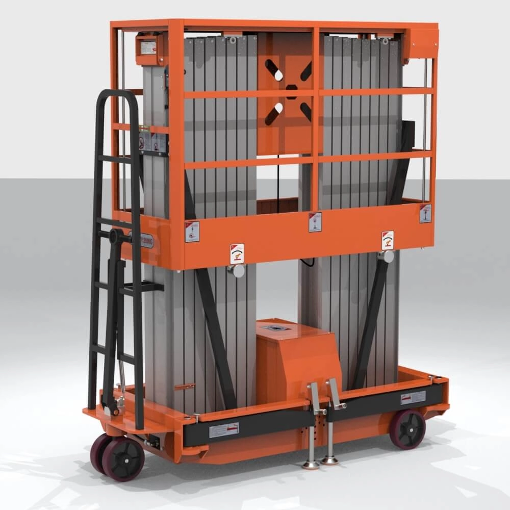 DL double mast aluminum alloy vertical mast lift with four-sided outriggers and support foot expansion space