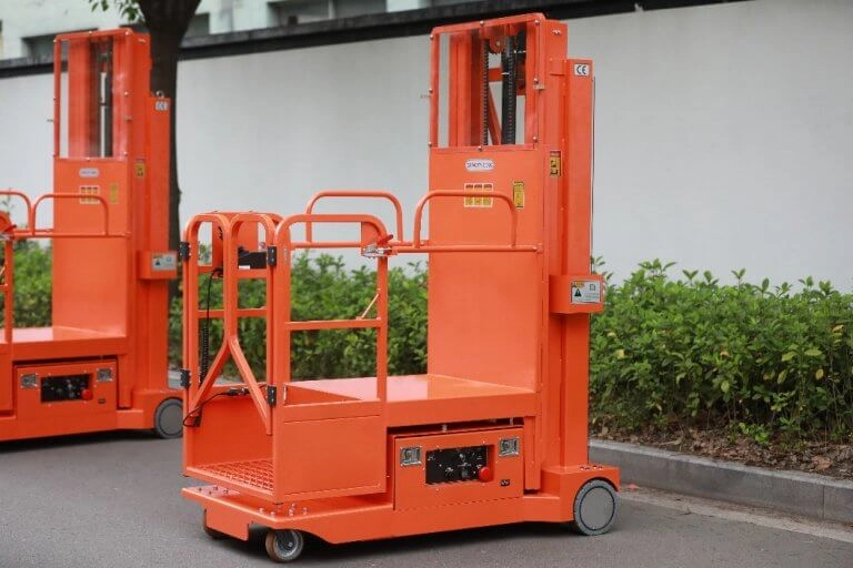 DAT fully electric order picker with a wide standing and loading platform for warehouse picking
