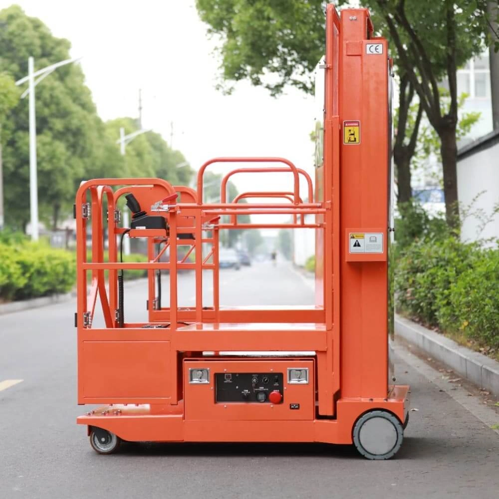 DAT fully electric order picker with open drawer-style battery compartment for inspection and replacement