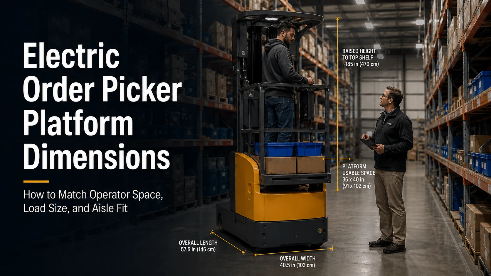 Electric Order Picker Platform Dimensions How to Match Operator Space, Load Size, and Aisle Fit